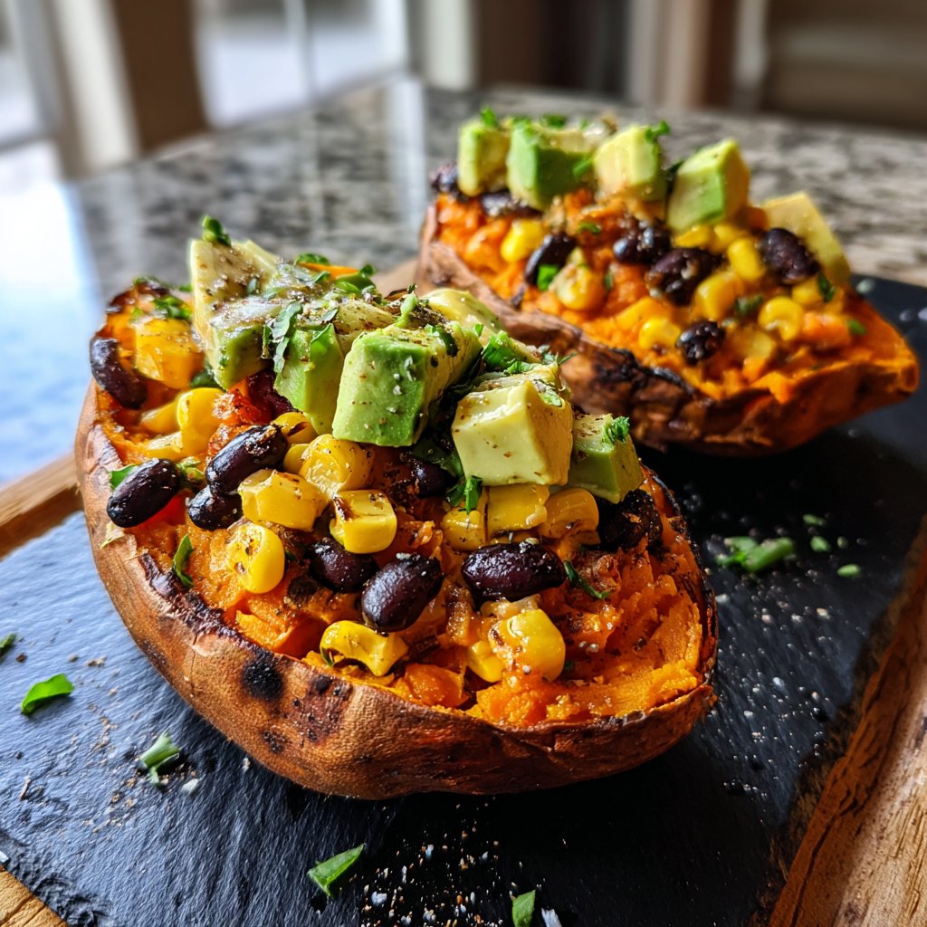 Baked Sweet Potato Veggie Boats