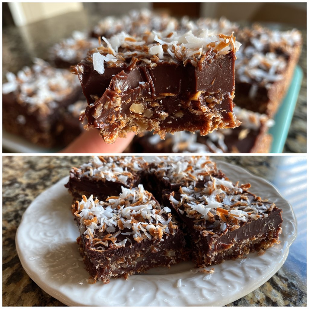 Chocolate Coconut Fudge Squares