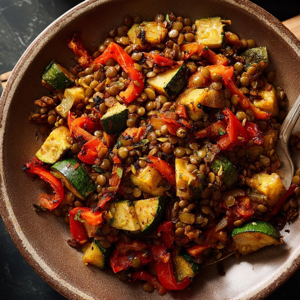 Roasted Veggie Lentil Skillet